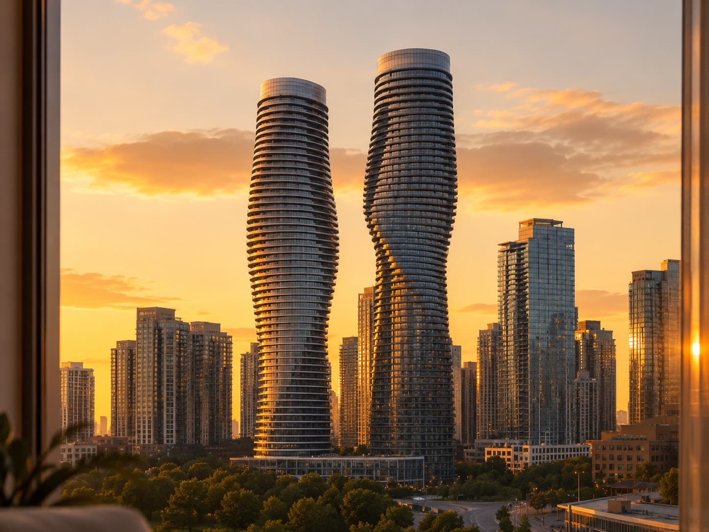Mississauga skyline at sunset